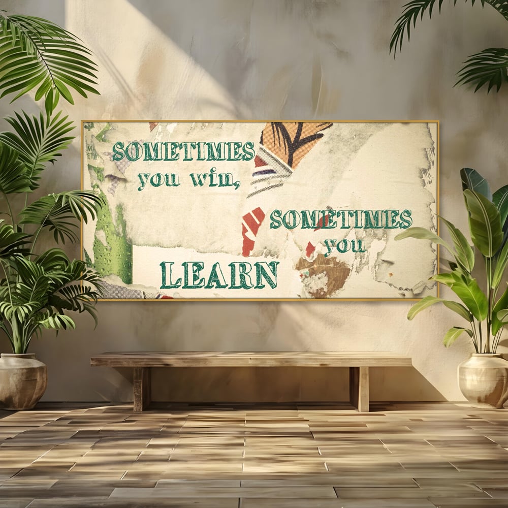 Tablou canvas cu tablou canvas cu mesaj motivational, in rama de aluminiu auriu